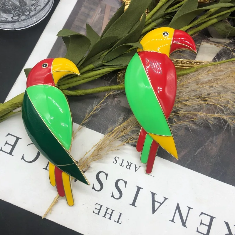 European and American colored enamel parrot brooch