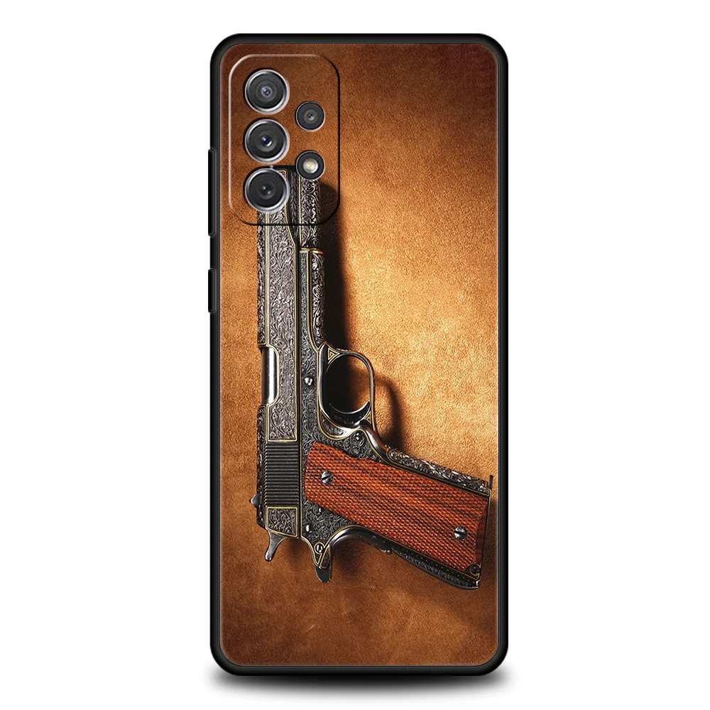 Handgun Gun BUllets Silicon Case For Samsung Galaxy A32 A52 A14 A13 A22 A72 A51 A71 A41 A11 A31 A21S 5G Luxury Phone Cover Shell