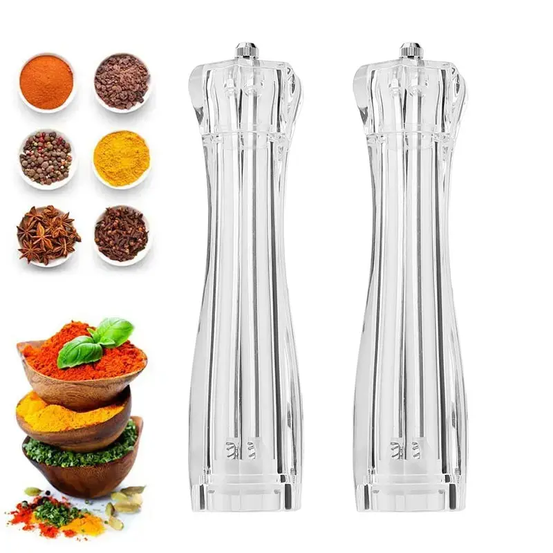 Acrylic Salt Pepper Grinder Household Sea Salt Pepper Mill Prismatic Transparent Pepper Grinder Ceramic core Seasoning Bottle