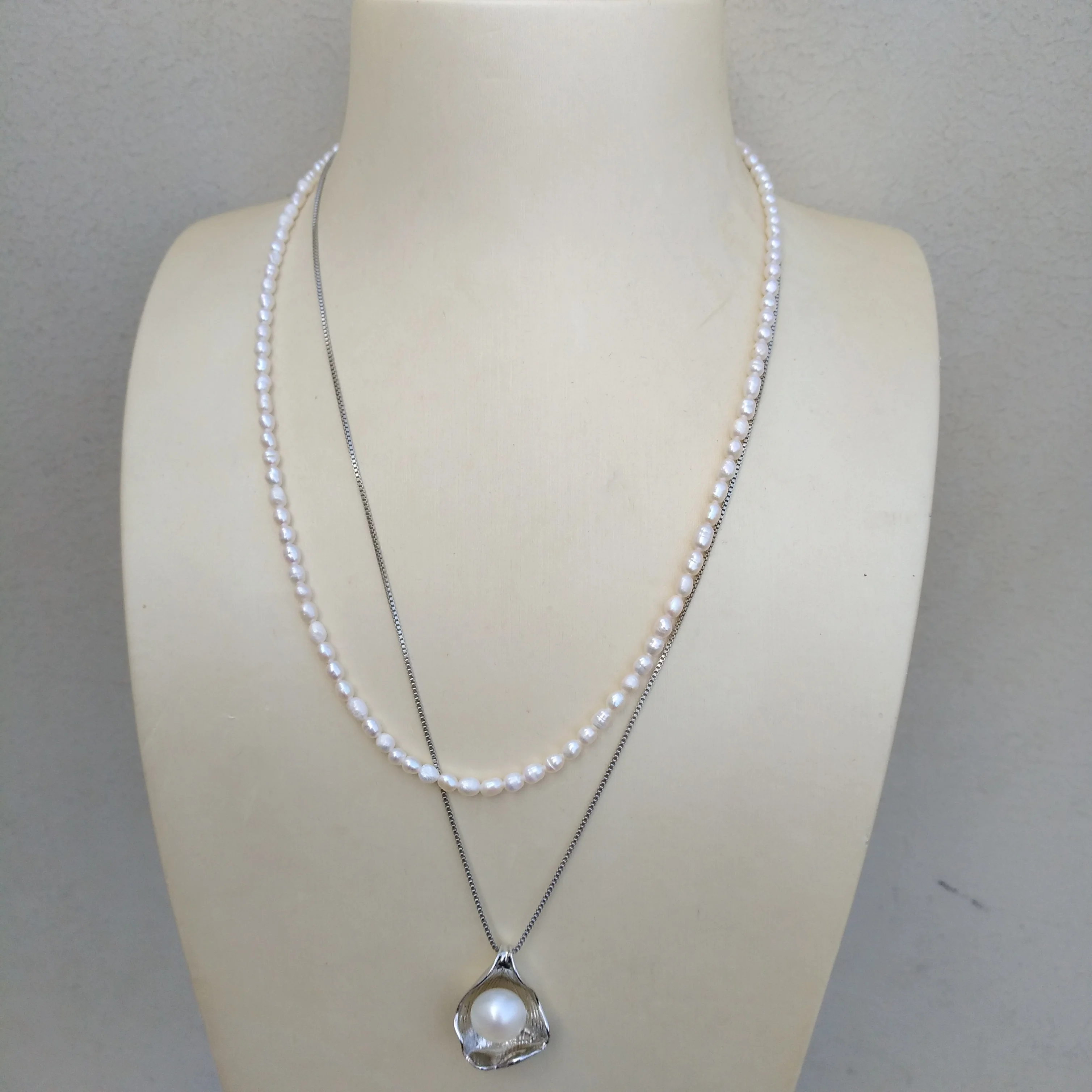 

gorgeous two strands Natural 3-4mm AAA+ South Sea Real Pearl Necklace +10-11mm Pearl Pendant