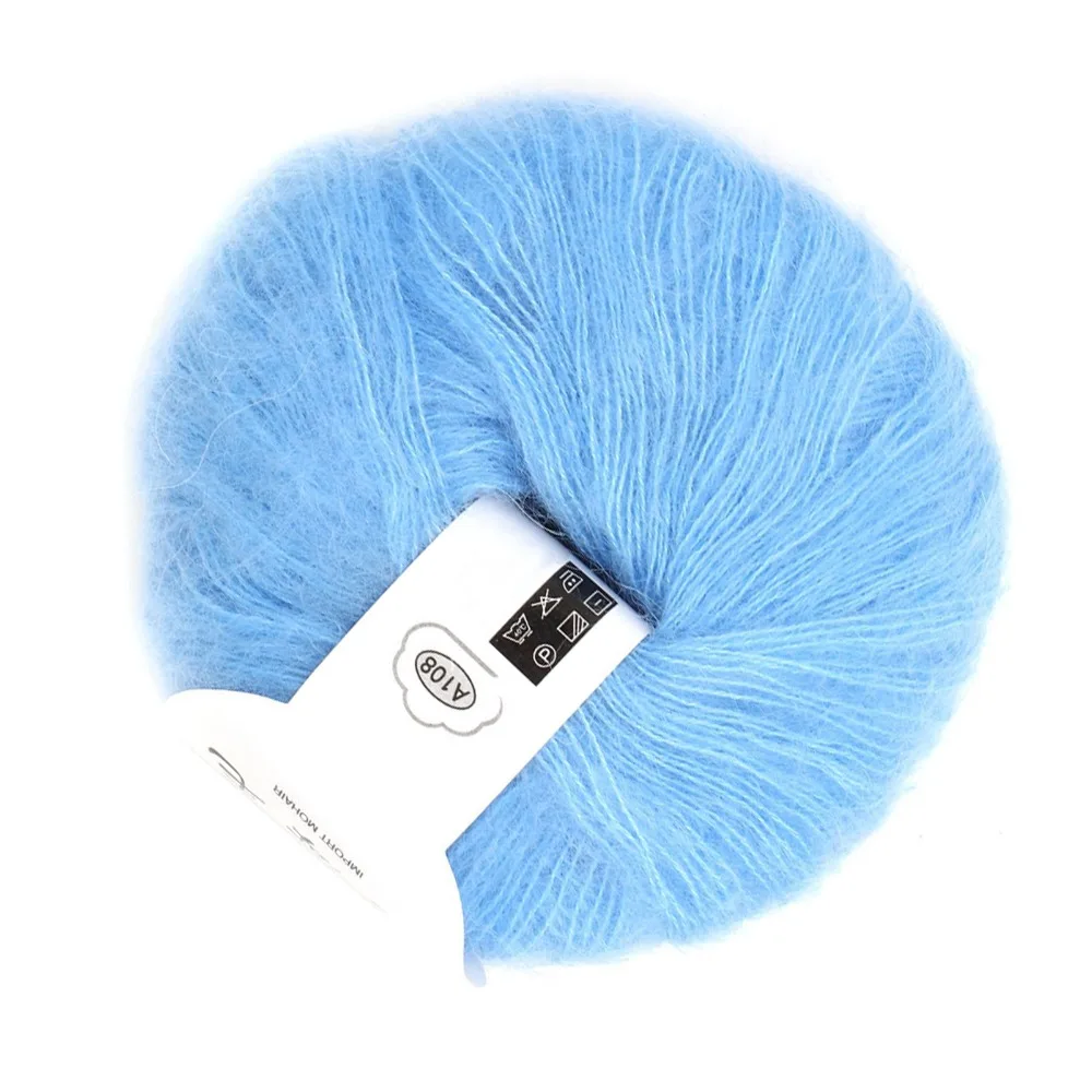 Soft Texture Mohair Yarn Light Blue Color Warm Material Angora Wool Yarn Knit Grade Pashm Blend Long Wool Yarn For Handcrafts