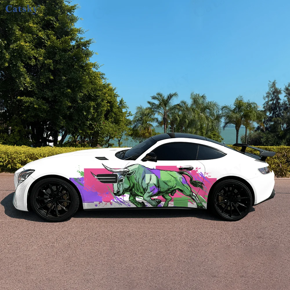 

Colored Big Horn Cattle Car Vinyl Wraps Decal Self-adhesive PVC Sticker Suitable for Trucks SUV Decoration Auto Accessories Gift