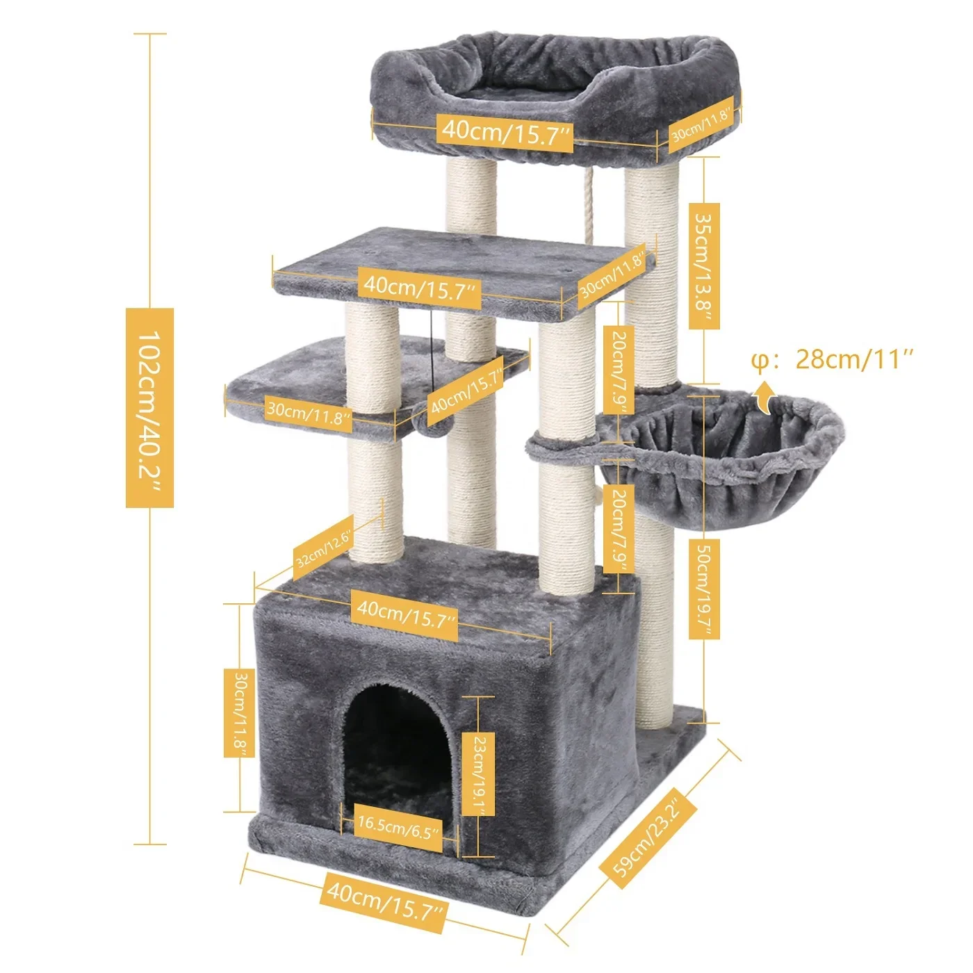 US Warehouse Luxury Multi-layer Cat Tree Condo Tower Cat Playhouse