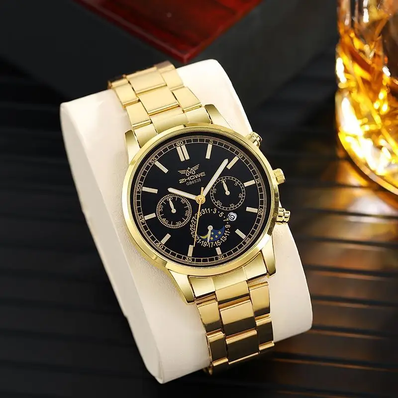 Watches Mens Luxury Brand Gold Watch Calendar With Stainless Steel Band Fashion Business Quartz Wristwatch Relogio Masculino