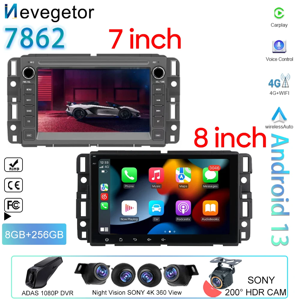 Android Auto Car Radio Multimedia GPS Player For Chevrolet Silverado Impala GMC Yukon Acadia Sierra Navigation Carplay BT No DVD