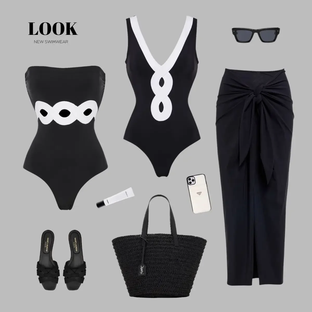 2024 Cutout Black and White One Piece Swimwear Women Vacation Beachwear Luxury Bathing Suit Bodysuit Dress