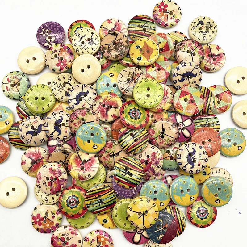 جديد 20 قطعة 20 مللي متر مجموعة متنوعة من أزرار خشبية دائرية الكرتون يبتسم الوجه أزرار للزينة الزفاف الخياطة اكسسوارات #3
