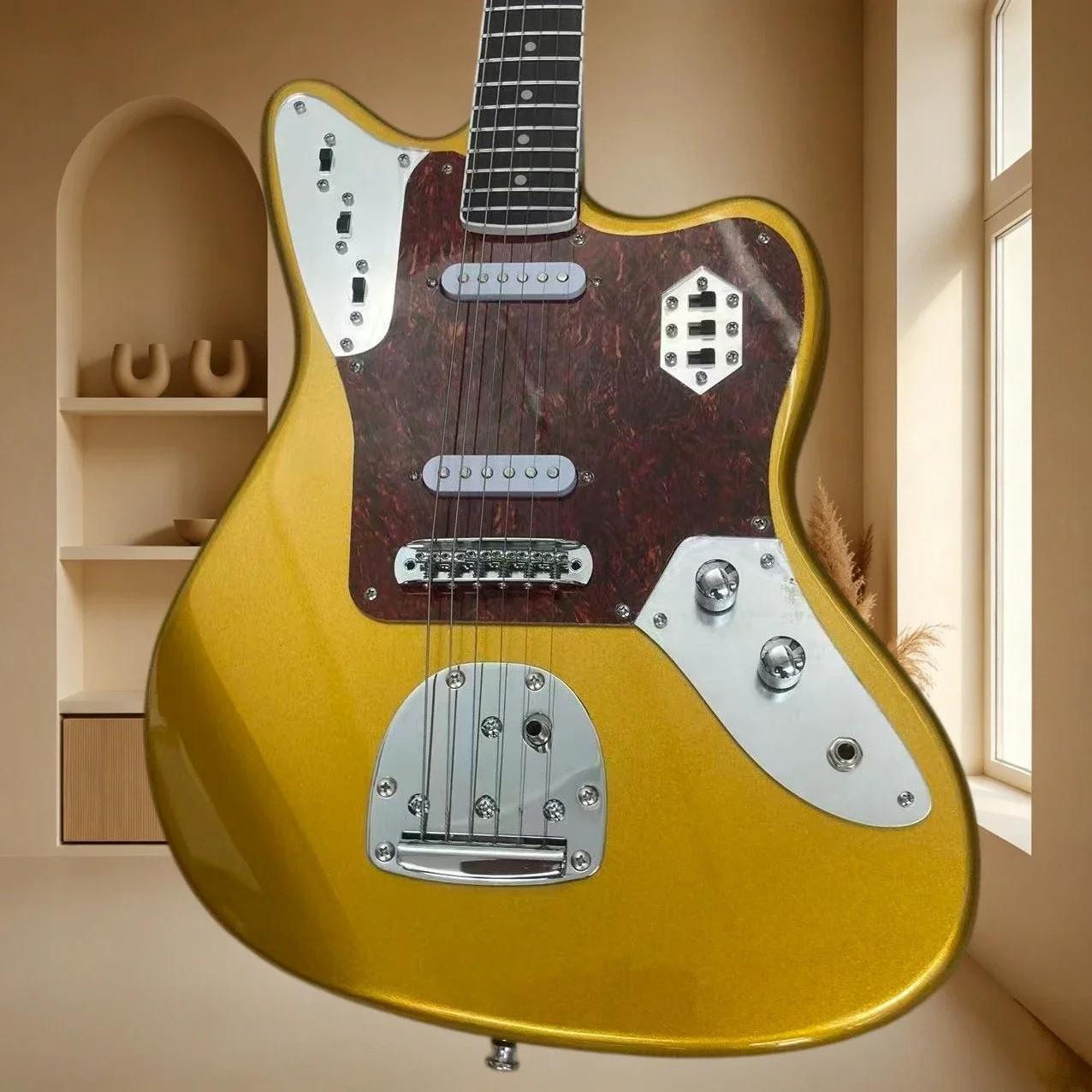 Metallic Gold Vintage Electric Guitar SS Pickups Vibrato Bridge Rosewood Fingerboard for Vintage Band Recording Performance