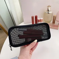 Estuche negro de viaje para brochas de maquillaje, bolsa de aseo para cosméticos, organizador para hombres y mujeres, Kit de malla de belleza, bolsa de lavado, accesorios de almacenamiento