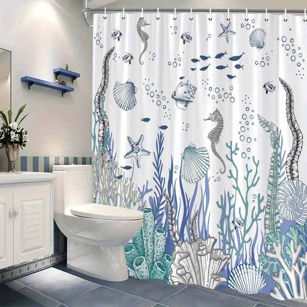 Tropical Ocean Mermaid Coral Reef Shower Curtain Waterproof Bathroom Decor Sea Life Print
