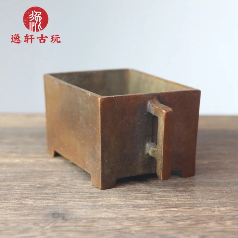 Antique Collection Alloy Manger Incense Burner Ornaments Plain Square Stove Home Craft Console Table Incense Utensils Furnishing