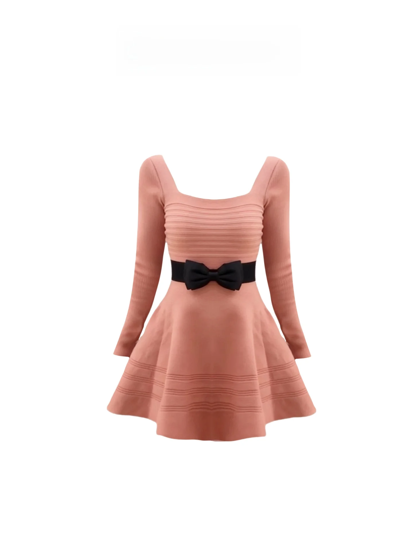 

HEZA Sweet Knot Knitted Dr Women's Autumn Winter Waist Cinching Slimming Puffy ort Skirt French Sle A-Line D...