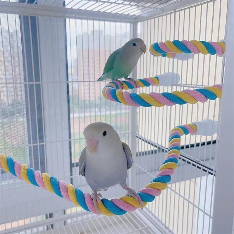 Pet Bird Bite Toys Parrot Color Cotton Rope Toys Elastic Parrot Climbing Toys Sturdy Bird Swing Harness Cage Pet Toy Swing Stand