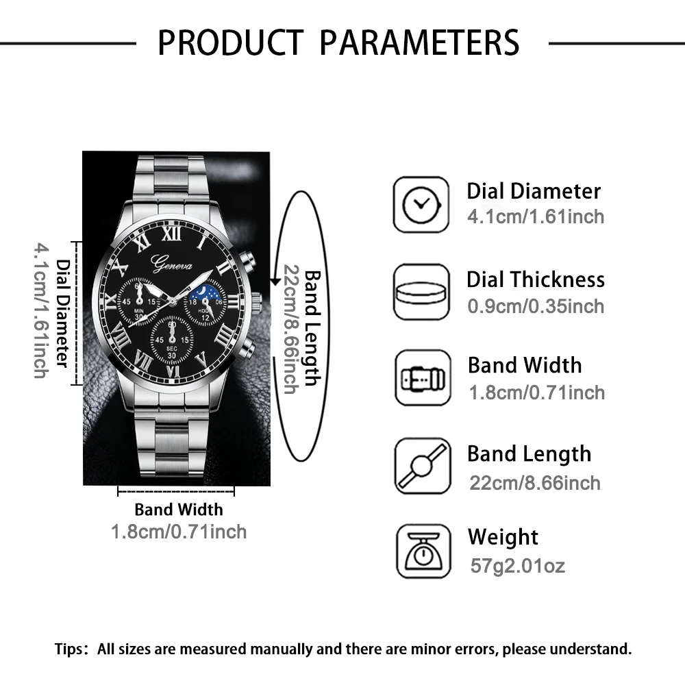 4pcs/set Men's Round Steel Strip Quartz Watch and Accessory Set, Perfect for Leisure, Business, and Event Participation