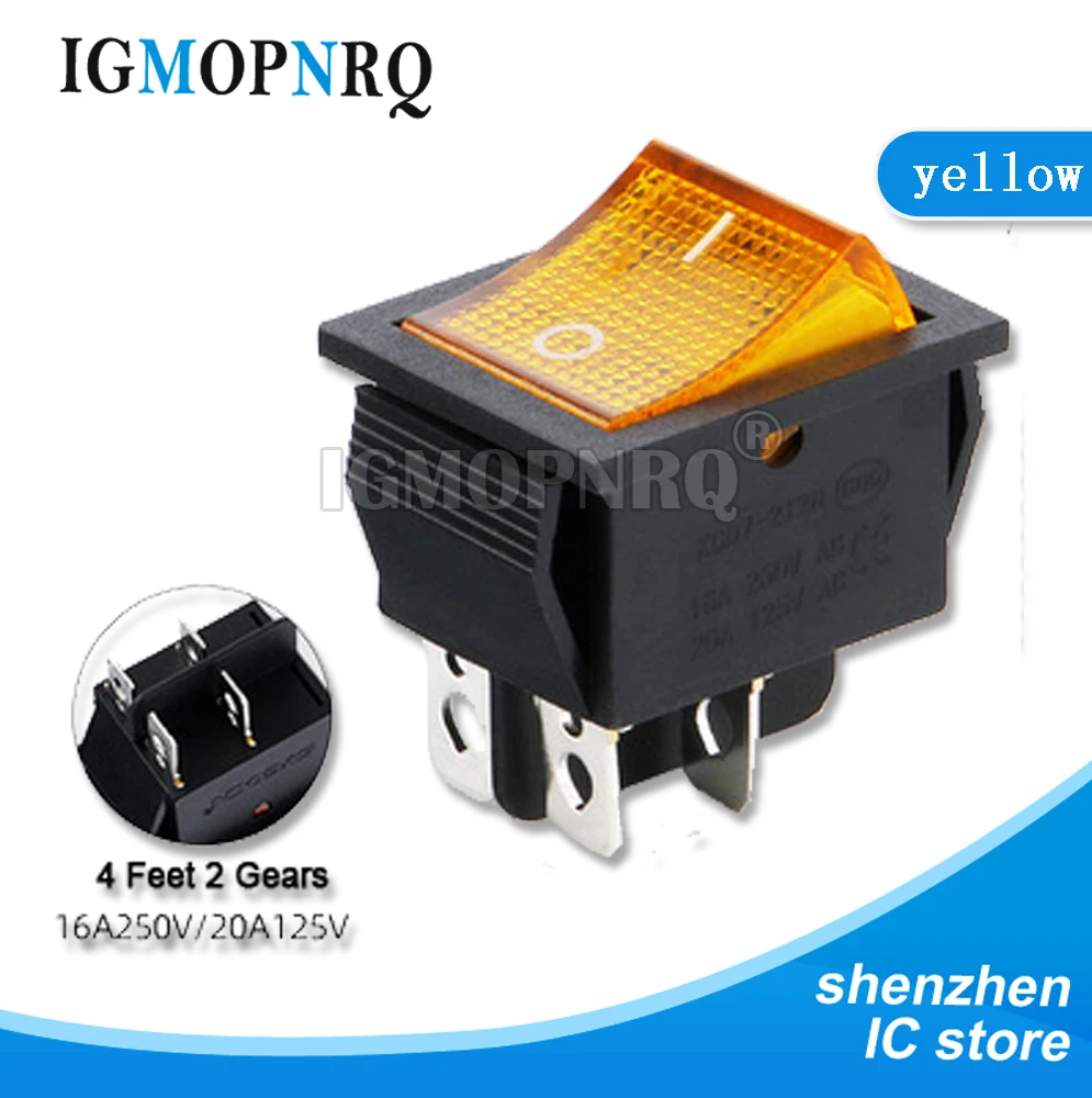 5PCS KCD4-202 4Pin Power Switch With Light 25x31mm 20A 125VAC 16A 250VAC Rocker Switch 25x31 25*31 New