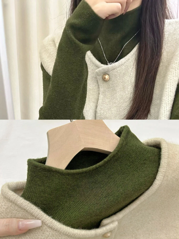 Slim Fit Knitted Base Shirt Layering Heart Tip Style Inner Wear Green Color Korean Style Soft Polyester Fiber Long Sleeve