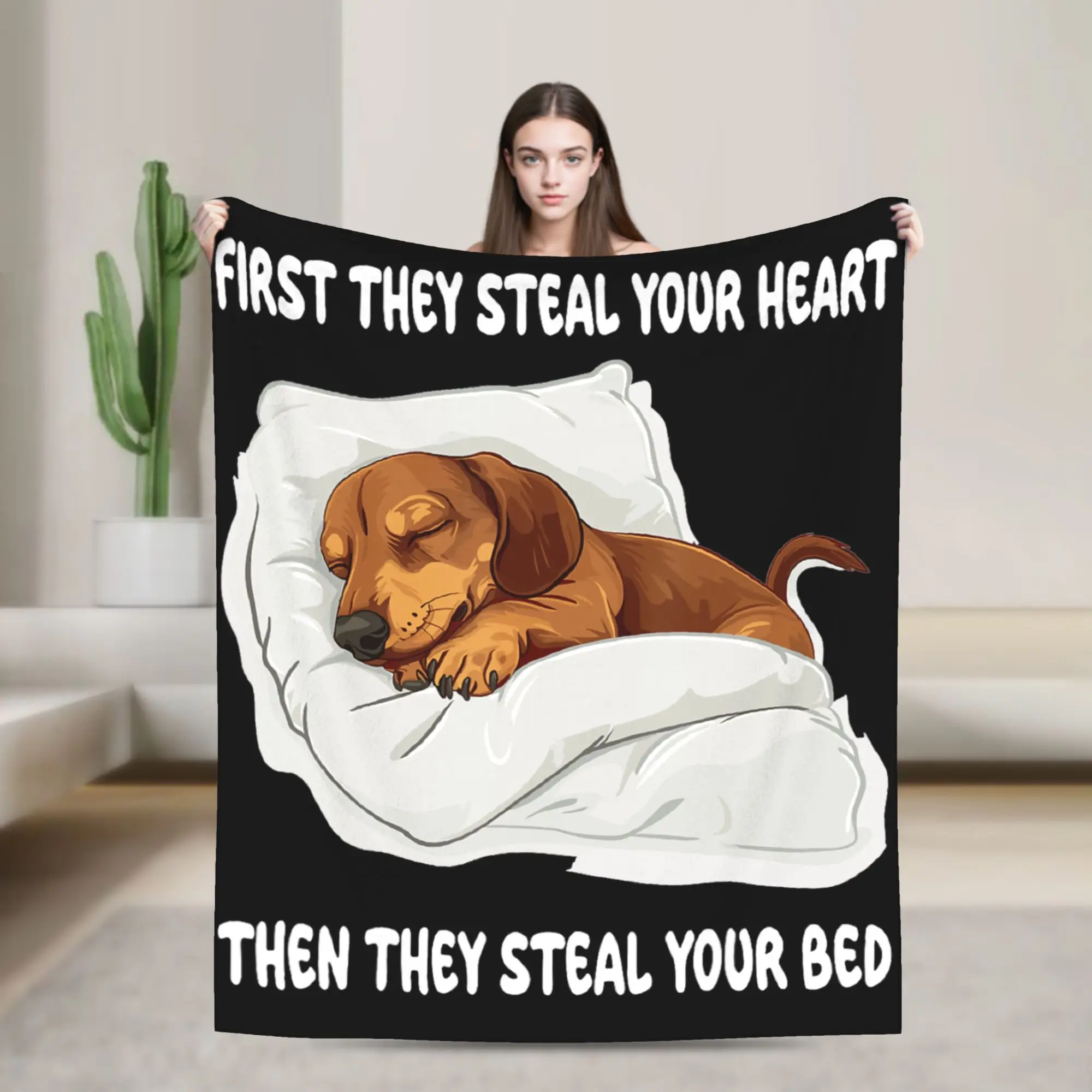 Dachshund Wiener Doxie Sleeping Pajamas Nightgown Blankets Cozy  Throw Blanket Winter Adults Living Room Picnic Bedspread