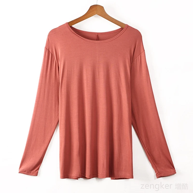 Female new thin autumn winter spring plus size code loose high elastic bamboo fiber long sleeve home tops 130kg womens sleepwear