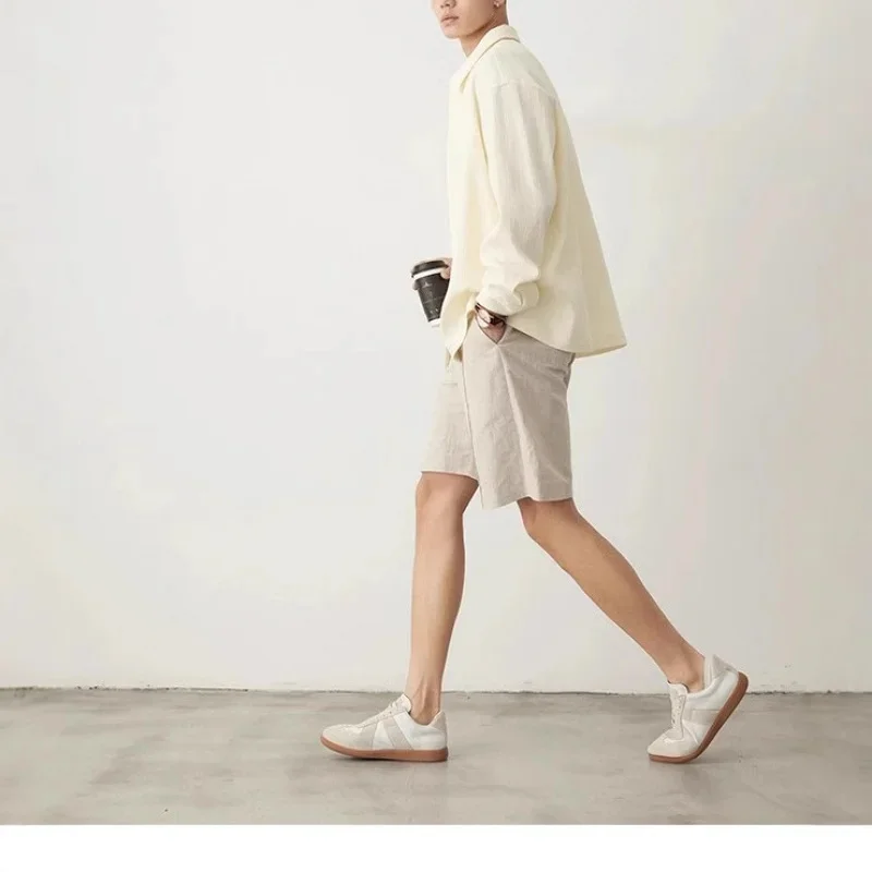 ACOMOSON EU US Size Top Quality Luxury Lightweight Men Linen Shorts Twill Loose Fit Solid Color Casual Shorts For Summer
