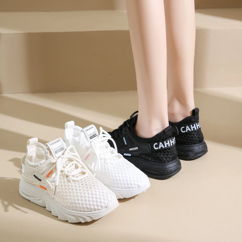 Women's Sneaker New Shoes Woman 2024 Trend Outdoor Casual Sports Shoes Hollow Breathable Comfortable Thick Sole Mesh Shoes