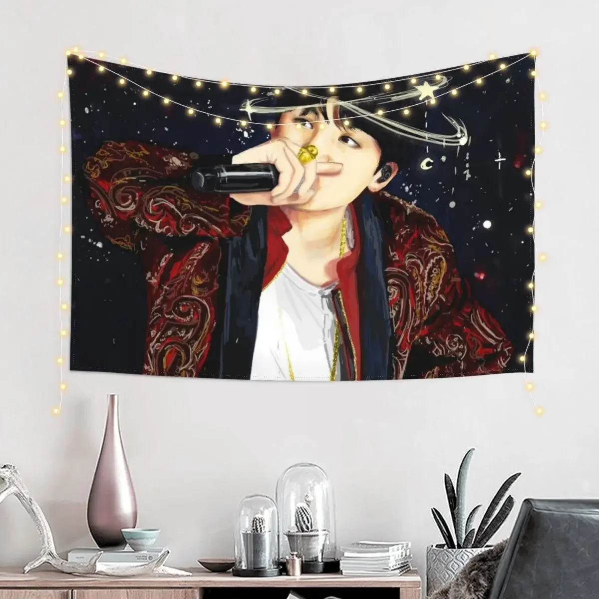 Min Yoongi- Stars Tapestry Art Mural Room Decoration Aesthetic Aesthetic Room Decor Wall Tapestries Tapestry