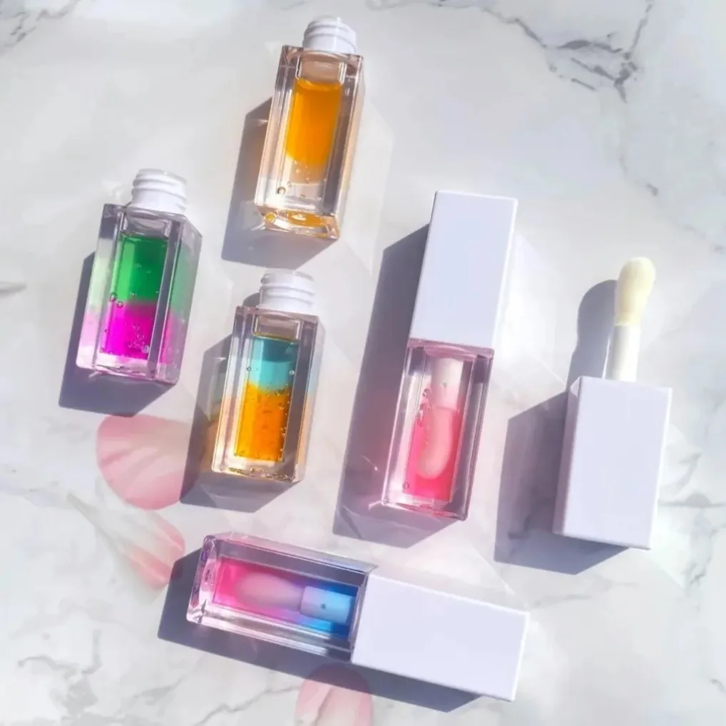 Wegańska pomadka do ust z efektem powiększania, dwukolorowa, owocowa, 5 ml, długotrwały, seksowny, błyszczący błyszczyk, baza pod szminkę, makijaż, własna marka, możliwość dodania logo.