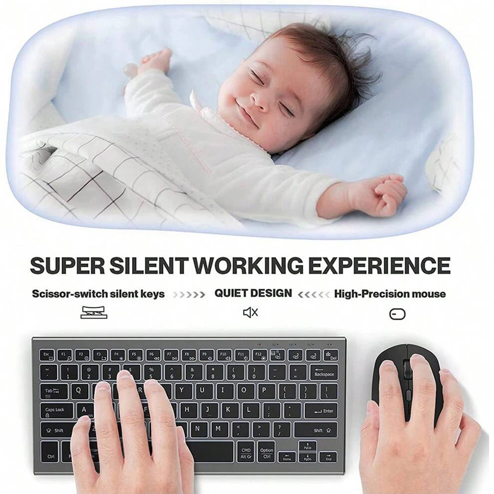 Rechargeable Bluetooth&2.4G Wireless Keyboard Mouse Combo,Portable 81 Key Wireless Backlit Keyboard