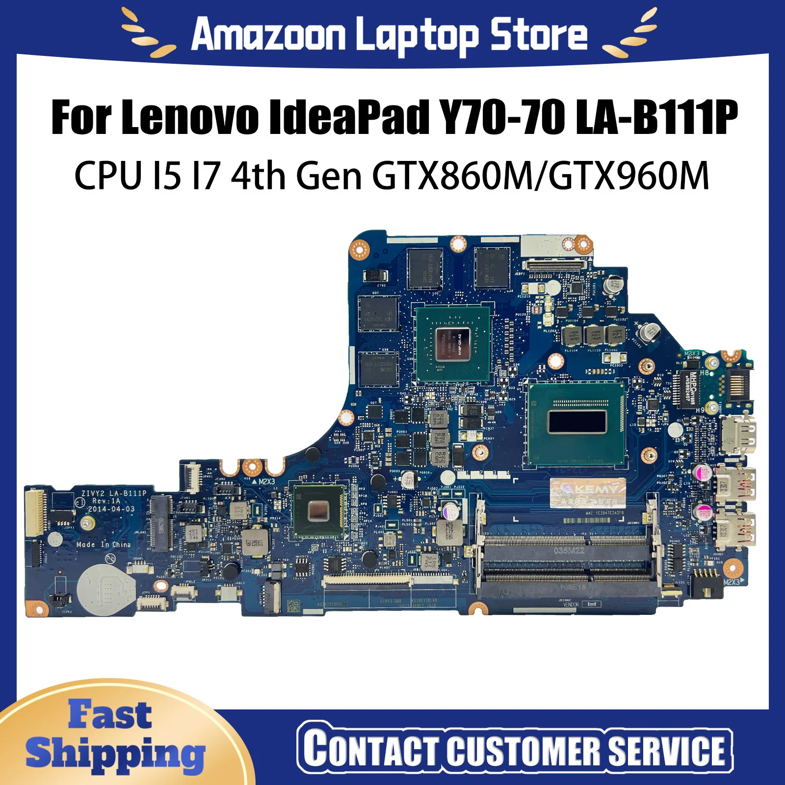 LA-B111P For Lenovo Y70-70 Laptop Motherboard with I5 I7 4th Gen CPU GTX860M/GTX960M V4G FRU 5B20H29171 100% Tested