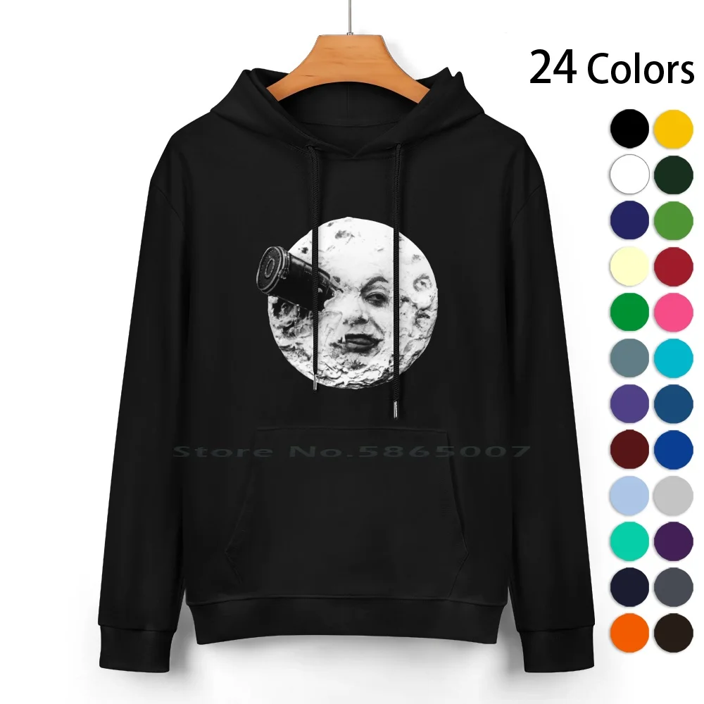 Moon Pure Cotton Hoodie Sweater 24 Colors Georges Melies Movie Film Cult Sci Fi Travel Classic A Trip To The Moon Rocket Crash