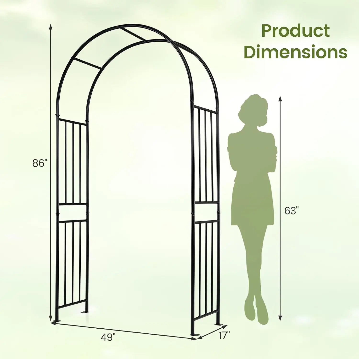 86'' Metal Garden Arch, Outdoor Arbor Trellis with 8 Ground Stakes, Customized
