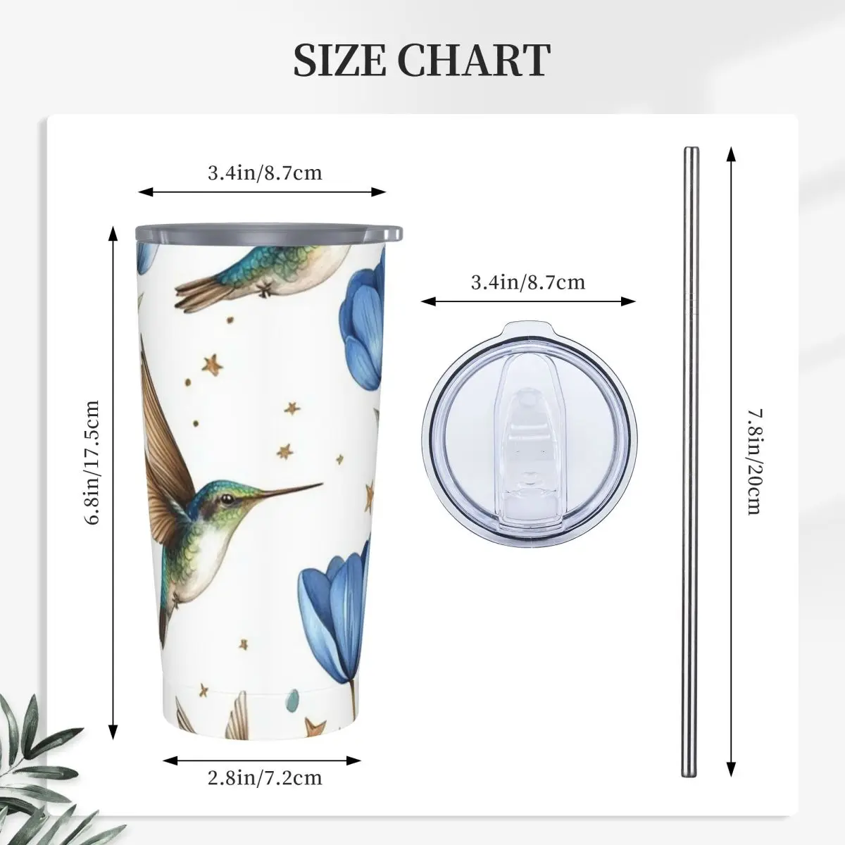 Tulips And Hummingbirds Stainless Steel Tumbler Vacuum Insulated Mugs Thermal Cold Cups Straws With Lid 20oz
