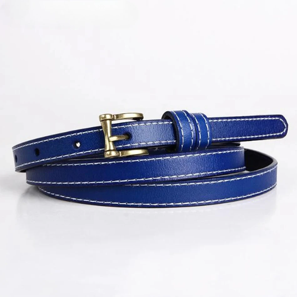 Blue Skinny Leather Women Belt Genuine Leather Female Vintage Brown Thin Belt Woman Brown Pin Buckle Cowskin Belt Fashion