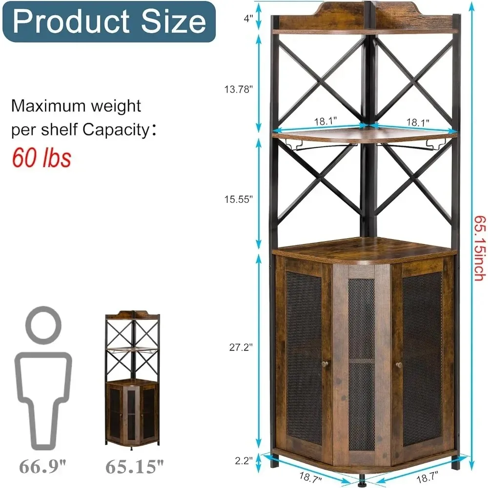 工業用コーナーバーキャビネット,LEDライト,ワインキャビネット,ガラスホルダー,調整可能な棚,5レベル