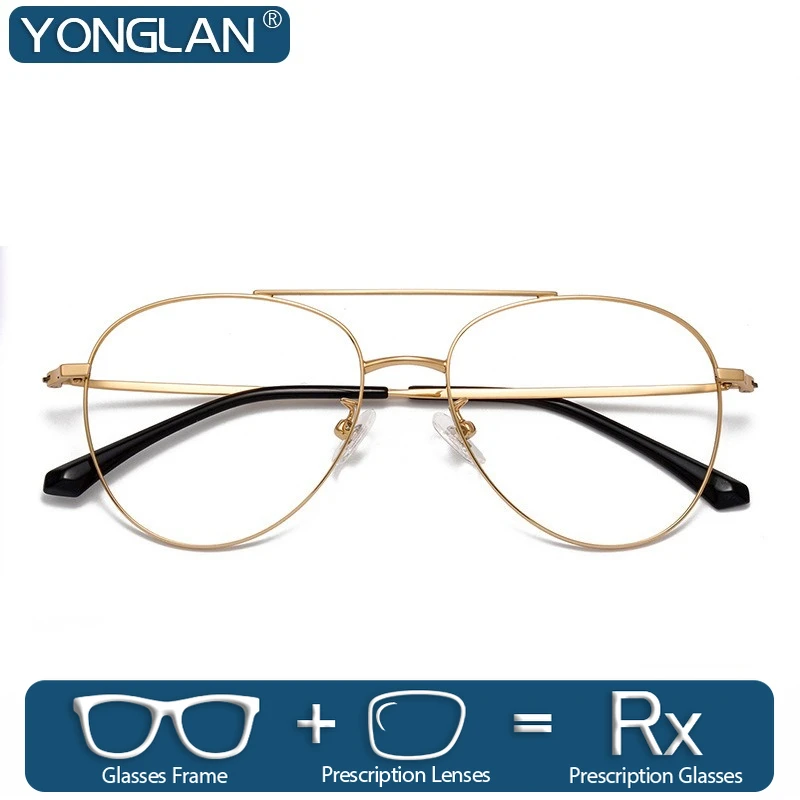 

YONGLAN Pilot Glasses Recipe Prescription Lenses LIGHTWEIGHT Titanium Optical Vision Correct Myopia Eyewear Anti-reflection
