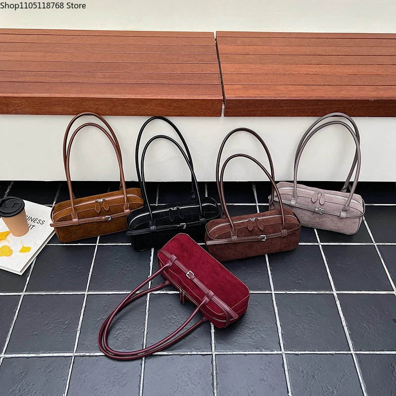 

Faux Suede Solid Zipper Women's Handbags Temperament Shoulder Bags on Sale Versatile Sweet Ladies Bags