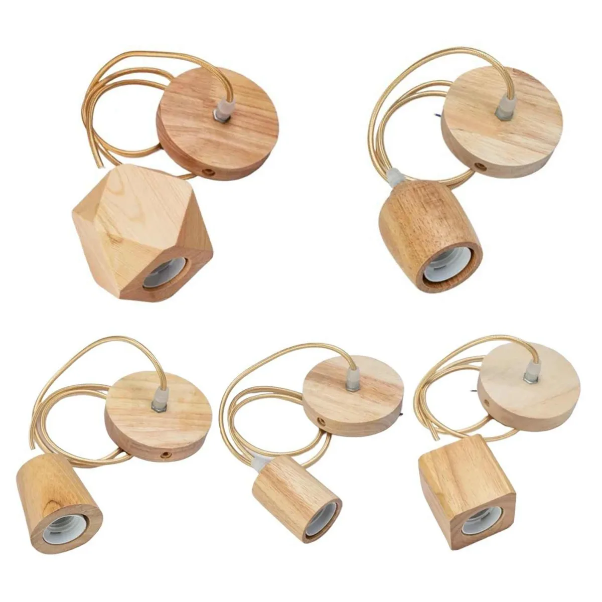 JOYINLED Nordic Wooden Pendant Light E26 E27 Hanging Ceiling Lamp Fixture Modern Natural Wood Chandelier for Kitchen Living Room