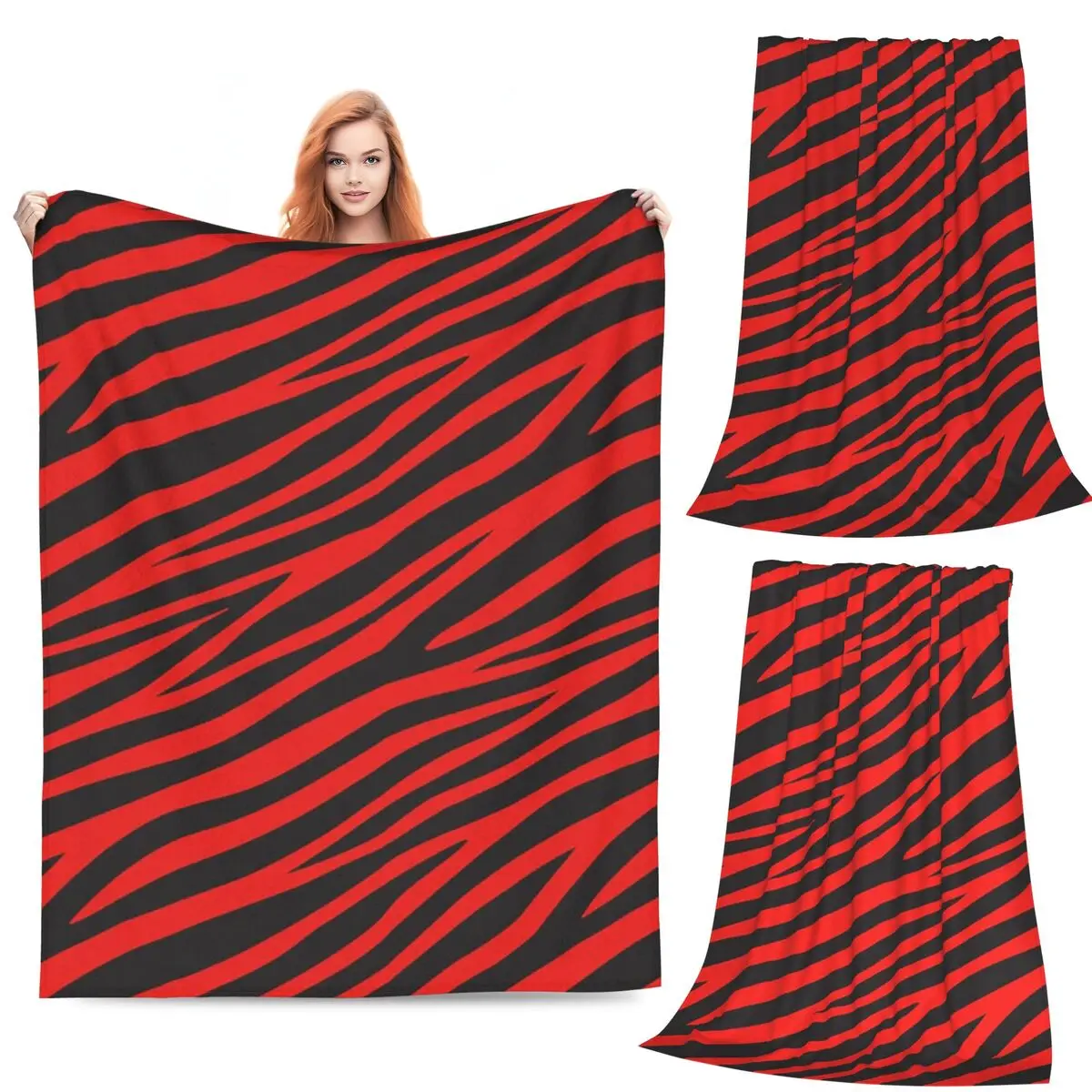 

Black And Red Stripes Striped Geometric Lines Blankets Warm Flannel Throw Blanket Cover for Bed Living room Travel Home Sofa