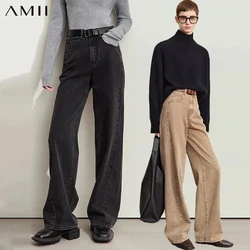 AMII 2025 women jeans Autumn fashion denim vintage casual office lady pantalones loose wide leg pants woman clothing 12443249