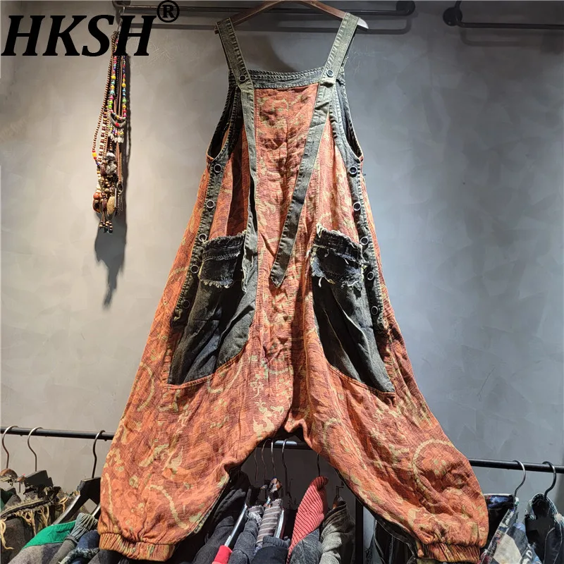 

Женские джинсовые комбинезоны HKSH с принтом и пэчворком, облегающие, универсальные, в стиле ретро, уличная мода, свободные брюки, новинка Весна-Лето 2026 HK19654