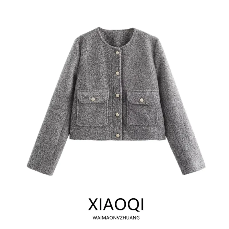 

Осень 2023, новое женское модное шерстяное пальто с золотыми пуговицами, украшенное жемчугом, универсальное повседневное длинное свековое пальто Ne ort