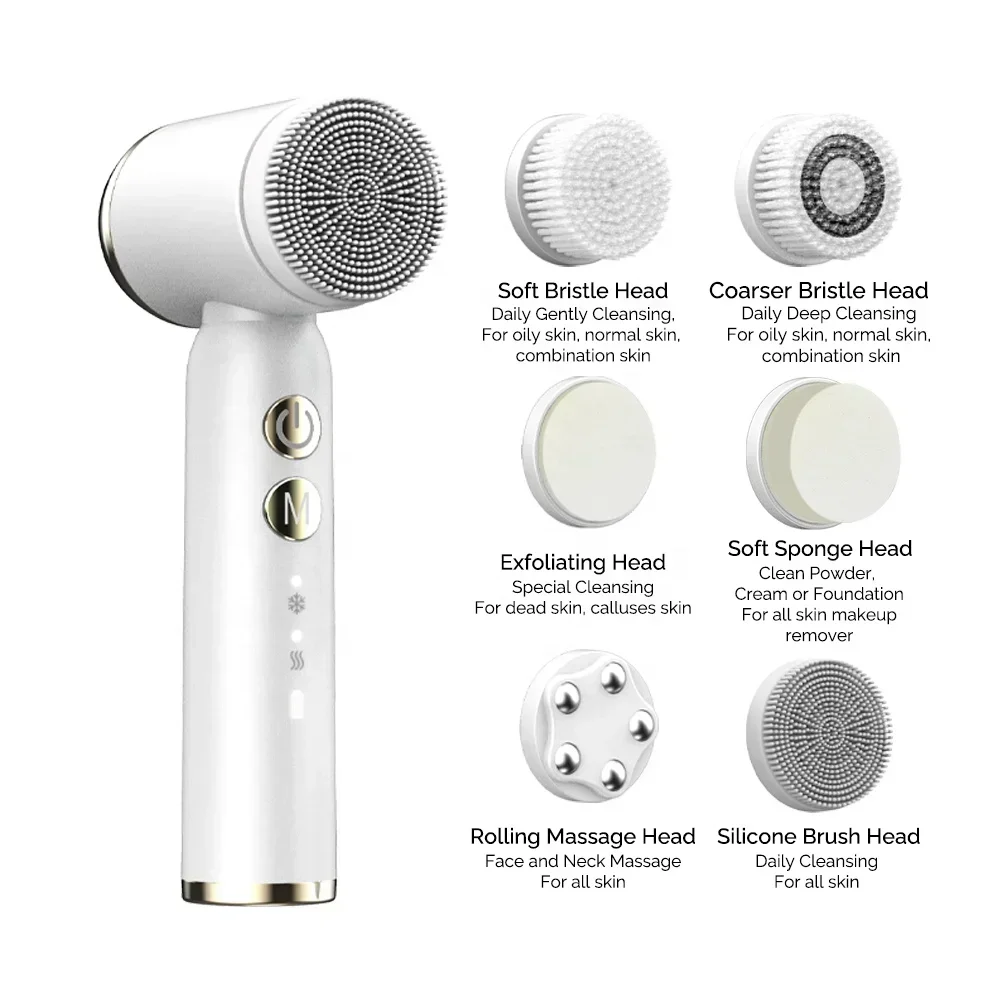 LED Displays 6 Replacements Brush Heads Vibratings Rechargeables Face Wash Brush Electrics Sonics Silicones Facial Cleansing