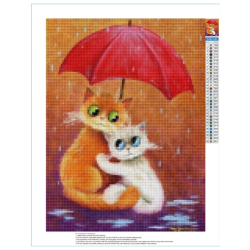 5D DIY Diamond Painting Cute Cat Full Round Diamond Mosaic Abstract Animal Diamond Embroidery Kit Rhinestone Home Art Decoration