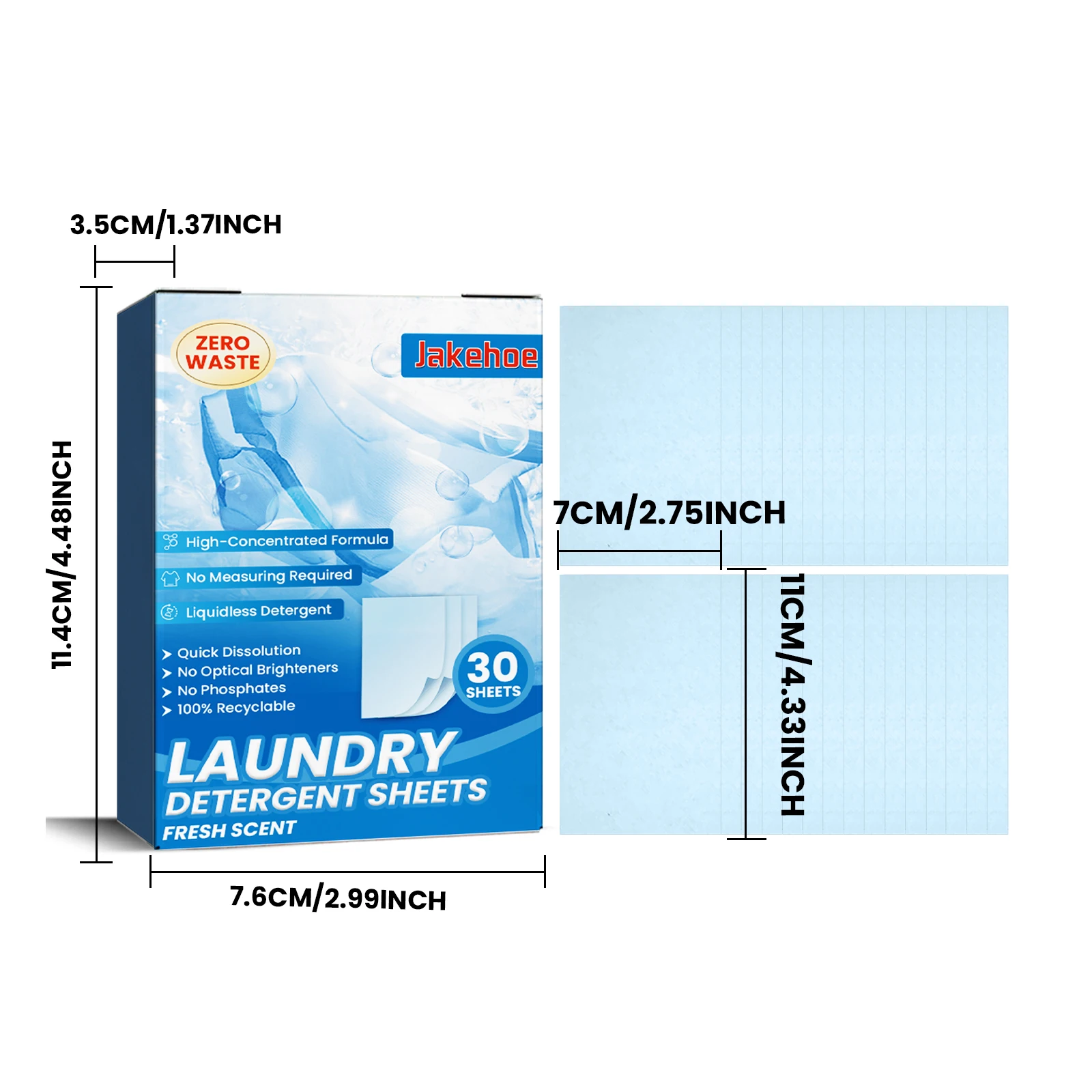 Liquidless Detergent Quick Dissolution No Optical Brighteners No Phosphates 100% Recyclable Fresh Scent Laundry Detergent Sheets