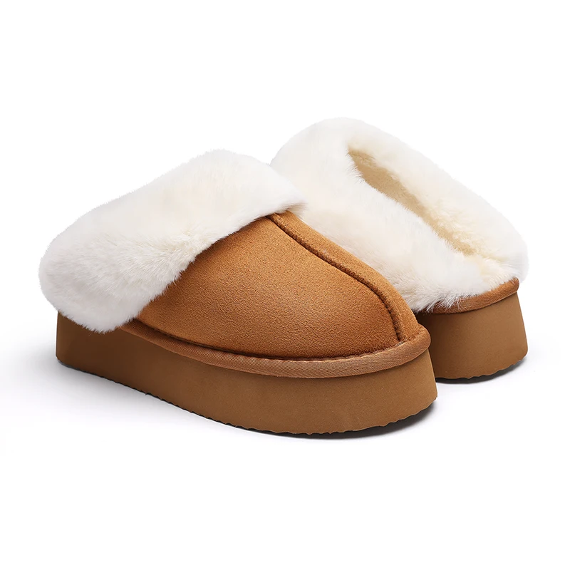 Smile PoP Winter Fluffy Women Slippers Warm Fuzzy House Slippers Soft Suede Antiskid Platform Cotton Slippers With Memory Foam