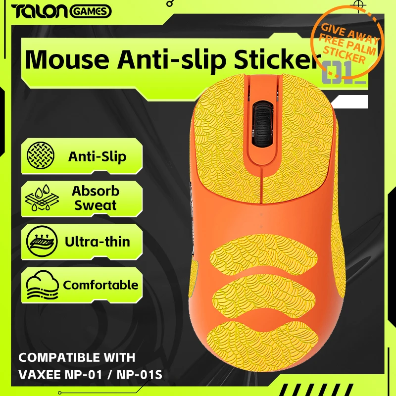 

Yellow TALONGAMES Mouse Grip Tape For VAXEE NP-01 / NP-01S Mouse,Palm Sweat Absorption, All Inclusive Wave Patter Anti-Slip Tape