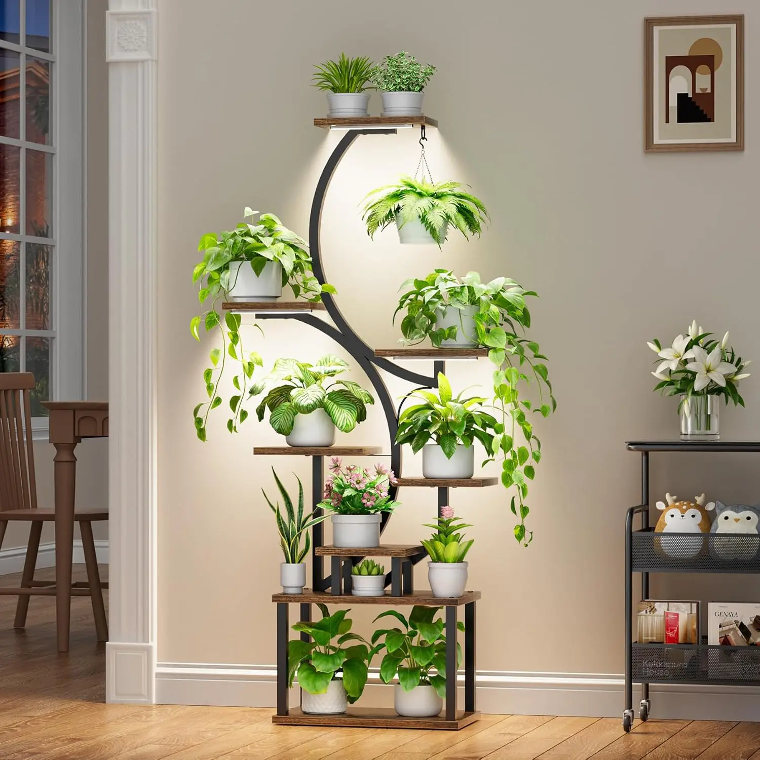 Plant Stands for Indoor Growing, 8 Tiered Large Flower Holder, S-Shaped Decorative Rack for Living Room, Patent Design, Brown image 2