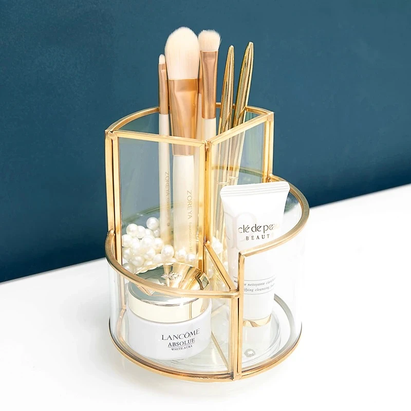 

Вращающееся ведро для кистей для макияжа, стеклянная коробка для хранения, косметическая коробка, шкатулки для драгоценностей, органайзер для инструментов для макияжа, лоток для хранения косметики