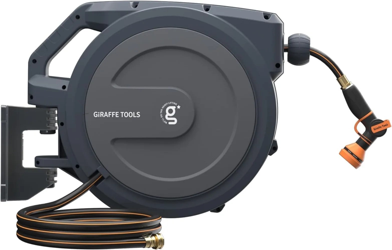 

Giraffe Tools AW30 1/2MB Retractable Garden Hose Reel 1/2" x 100 ft PRO Metal Bracket, Heavy Duty, Any Length Lock Hose Reel