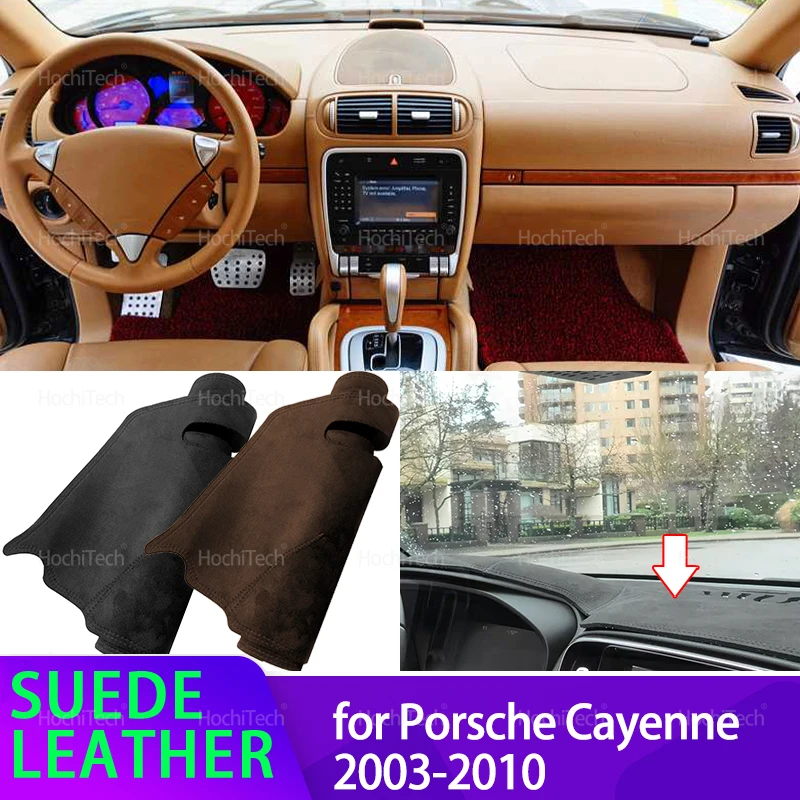 

Замшевый кожаный коврик для Porsche Cayenne E1 9PA 2003-2010, черный/коричневый чехол для приборной панели, солнцезащитный козырек, ковер, нескользящая накладка, аксессуары