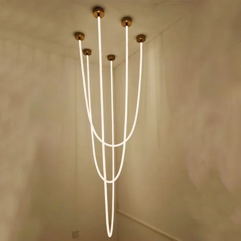 

Silicone Dining Table Island Minimal Line Designer LED Pendant Lamp Hall Loft Duplex Villa Suspension Kitchen Lighting Fixture